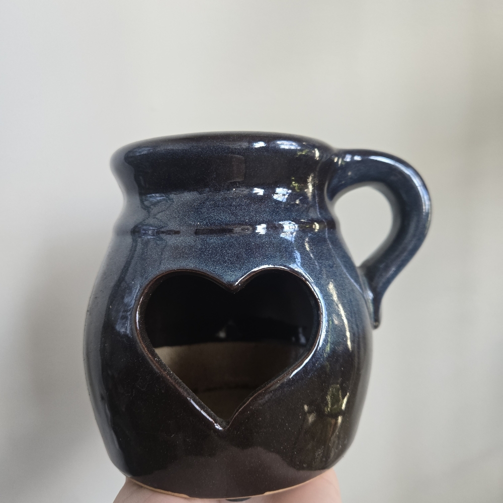 Elegant Black & Blue Ceramic Heart Candle Holder